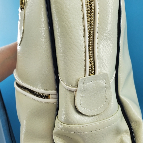 Vintage cream and black leather tote - Picture 7 of 16